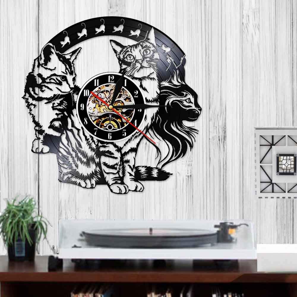 Dia 30cm Gattino Gatti Orologio da parete con dischi in vinile Disegni di gatti Arte da parete Kitty Decorazioni per la casa Orologio da parete con movimento silenzioso vintage Regalo per gli amanti