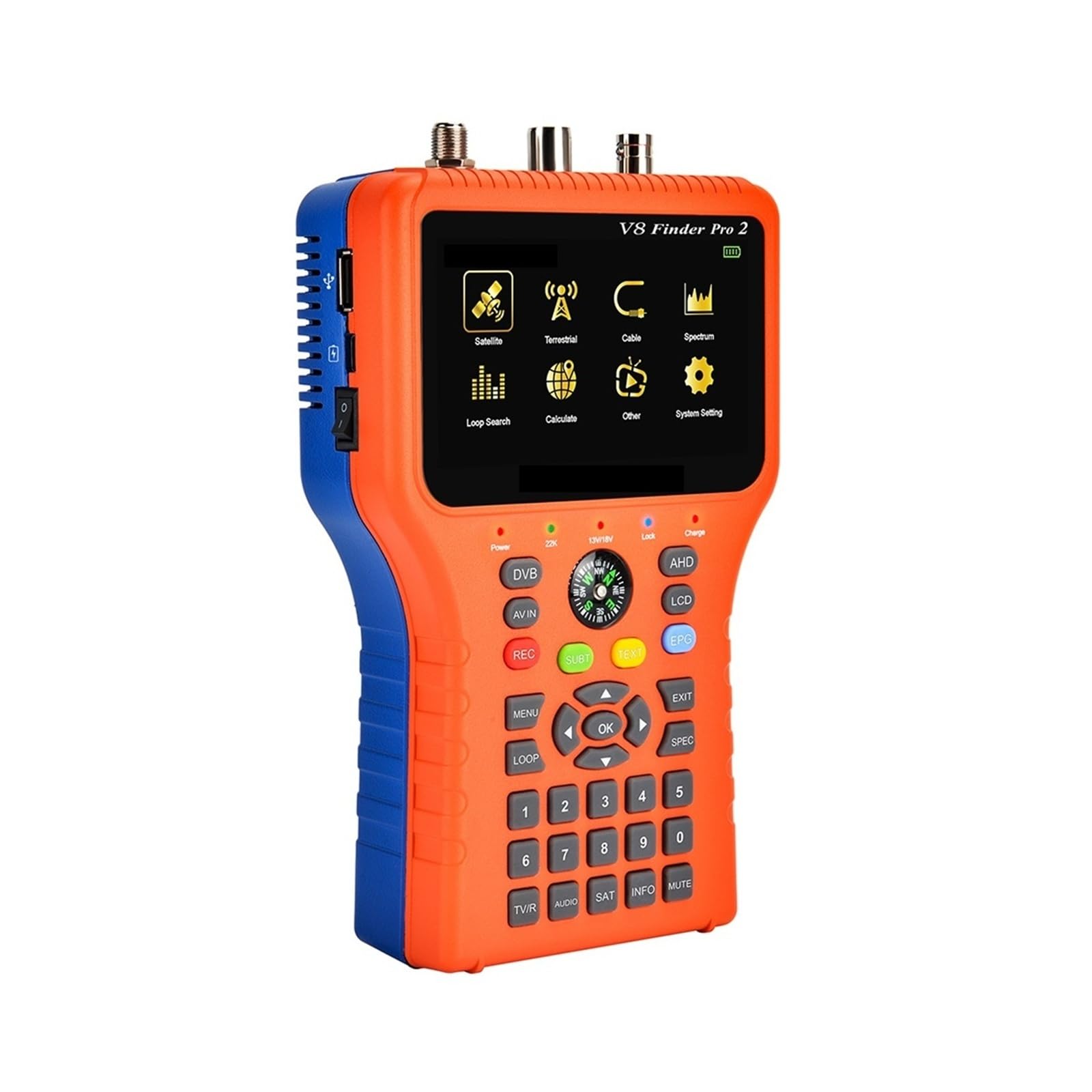 Medidor buscador de satélite Digital V8, Detector de medición de señal DVB-S2X/S2/S/T2/T/C con Pantalla LCD de 3,5 Pulgadas Borrar Pantalla
