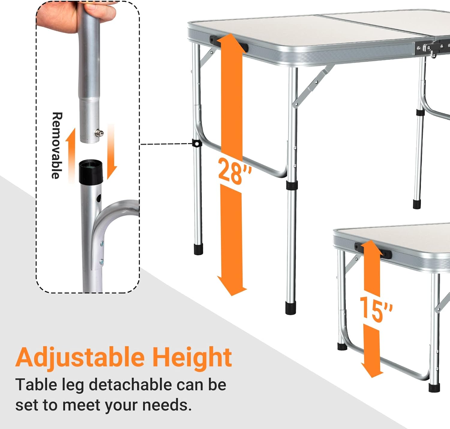 Coastrail Outdoor Folding Camping Table with Storage Height Adjustable Portable Lightweight Camping Table for Party, BBQ, Backyards and Picnic, White, 36 inch X 24 inch X 28 inch : Sports & Outdoors