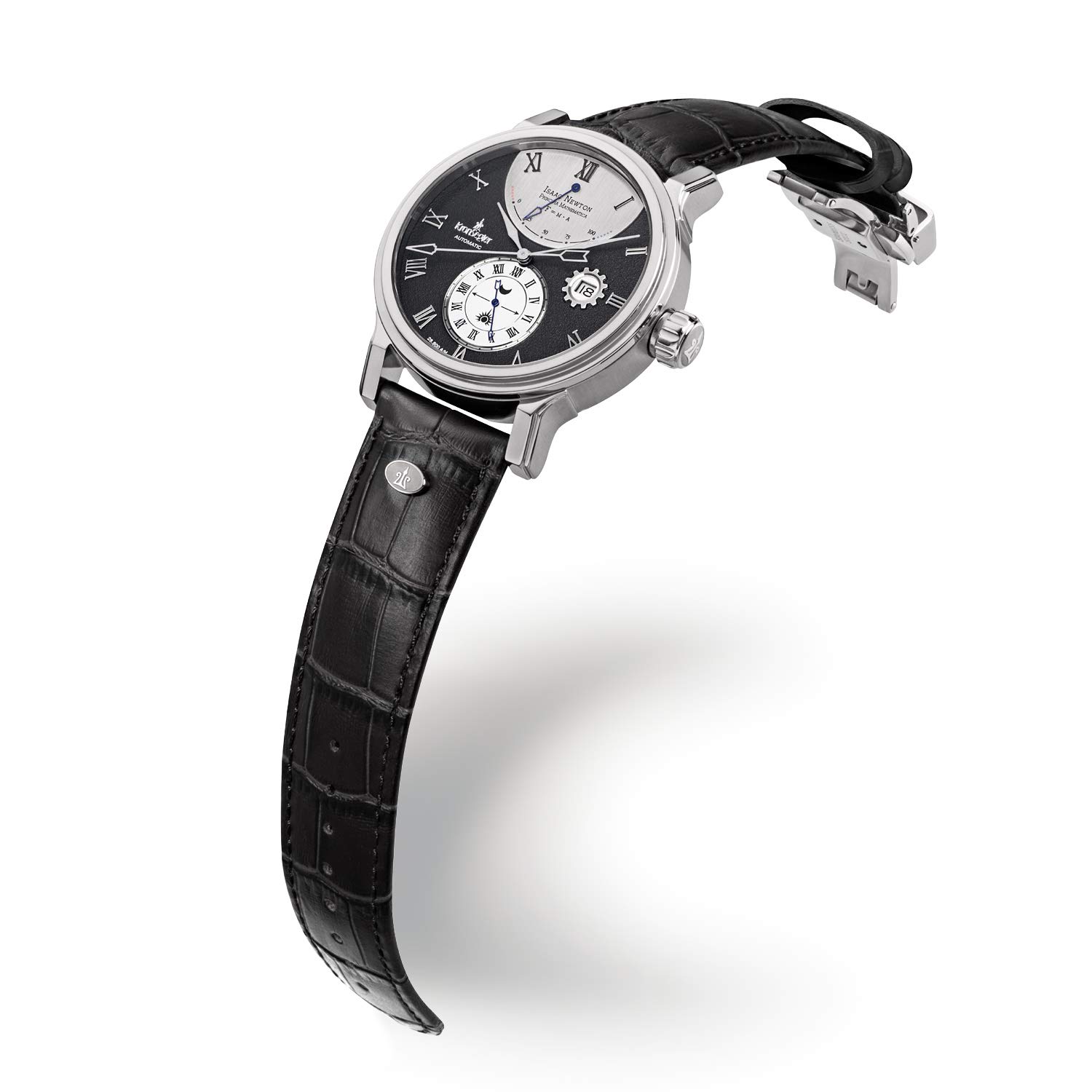 Kronsegler Isaac Newton - Principia Mathematica Stahl - schwarz - Automatik Herrenuhr | Gangreserveanzeige, Datum und 24-Stunden-Anzeige | mit Saphirglas