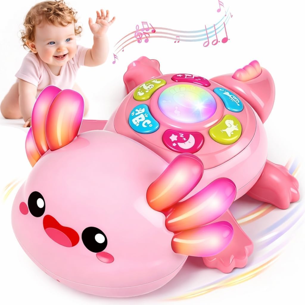 GMAOPHY Baby Toys 6-12 Months, Musical Axolotl Crawling Toys for Tummy Time