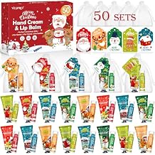 50 Pack Christmas Hand Cream and Lip Balm Gifts Set, Bulk Christmas Gift with Christmas Cards and Organza Bag, Christmas Decorations, Party Favors and Stocking Stuffers for Women