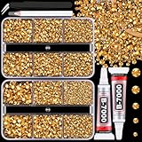 Resin Jelly Rhinestones for Crafting with B7000 Jewelry Glue, 2 Boxes Gold Flatback Crystals with 2Pcs 10ml Glue, Bedazzling Non Hotfix Gems for DIY Tumblers Clothing Shoes Manicure