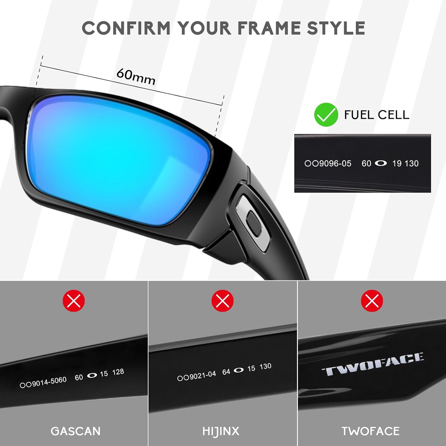 5 Pairs Polarized Replacement Lenses for Oakley Fuel Cell OO9096 Sunglasses, Anti-Scratch and Impact Resistant