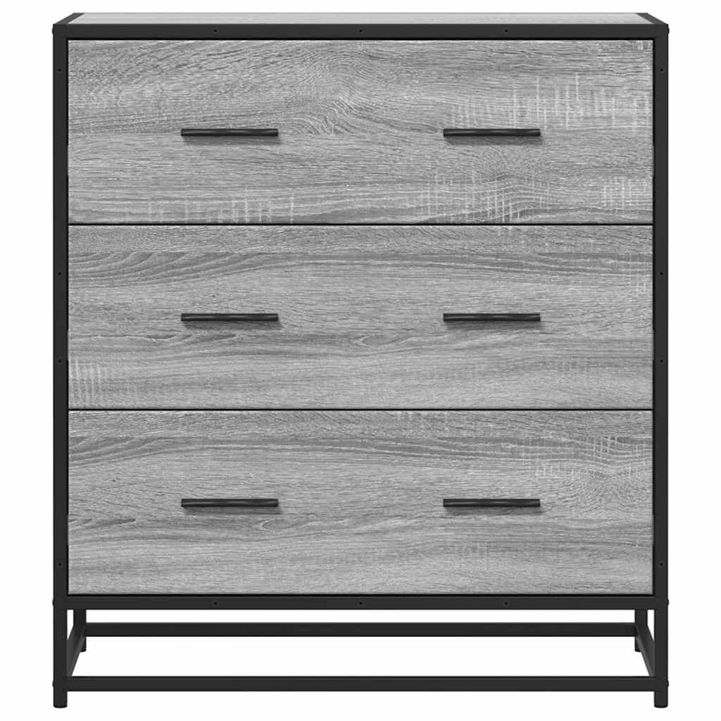 Aparador industrial Sonoma gris de madera y metal, 68 x 35 x 76 cm, con 3 cajones, para salón, cocina, pasillo, diseño moderno, estable y duradero