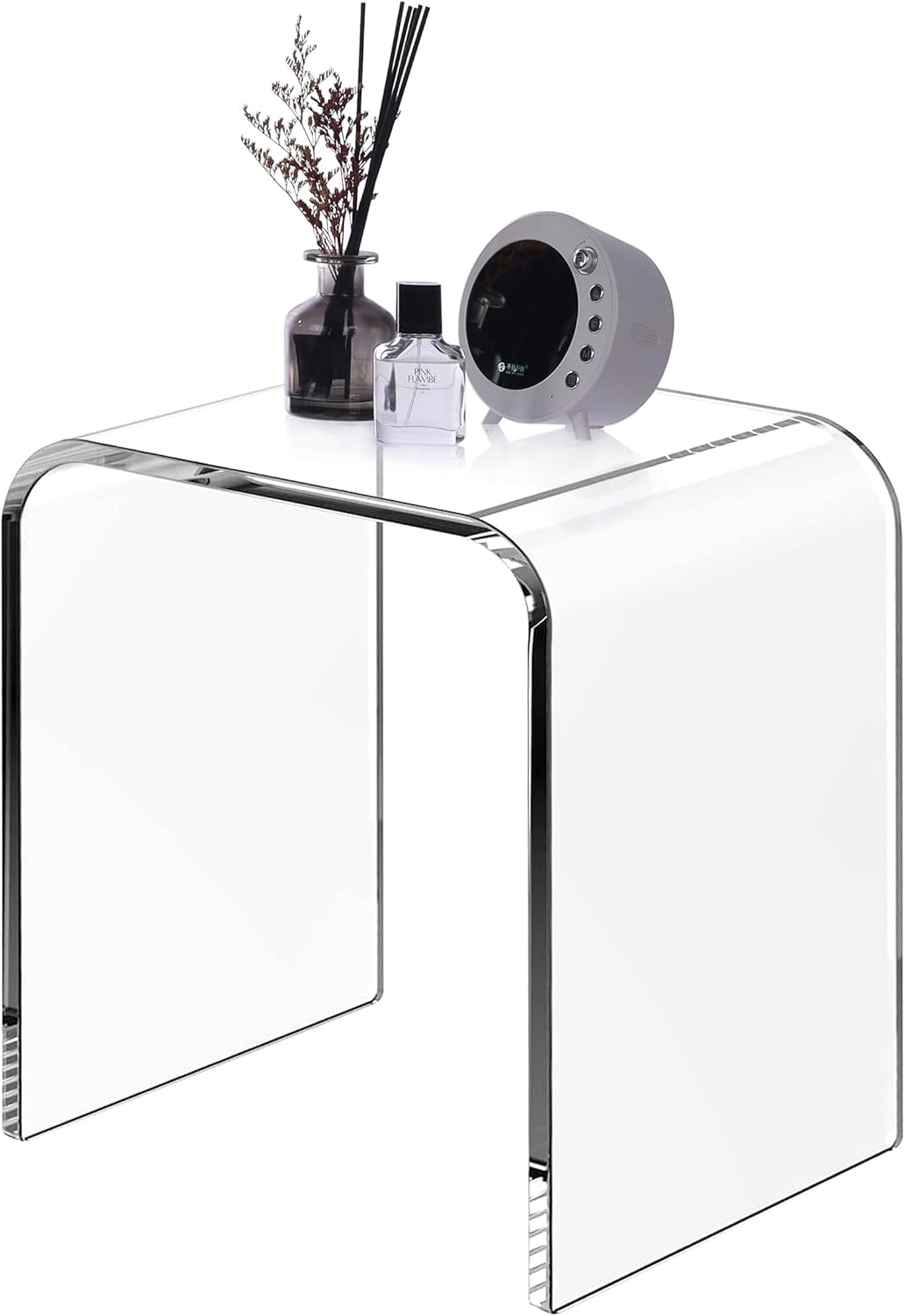 CRAFTFORCE Acrylic End Table, Clear Acrylic Side Table Coffee Table for Small Spaces, 16" L x 12" W x 18" H x 3/5" Thick Acrylic Nightstand and Stool with Round Edges for Living Room/Bedroom/Bathroom