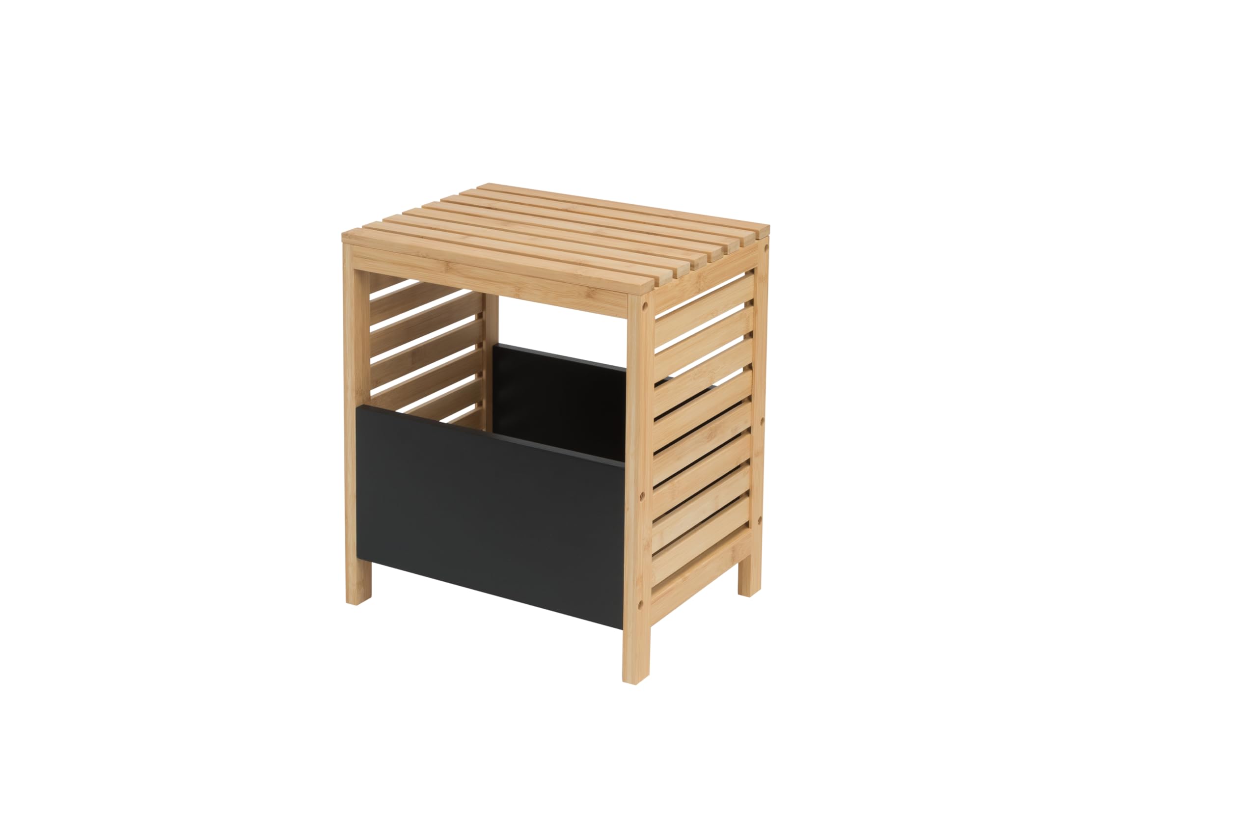Tabouret de rangement en bambou design bicolore naturel et noir