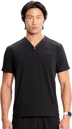 Cherokee Infinity Mens Partial Zip V-Neck Scrub Top, Rib-Knit Panels, 2 Zip Pockets, 1 Welt Pocket PROTX2 Fabric- IN702A