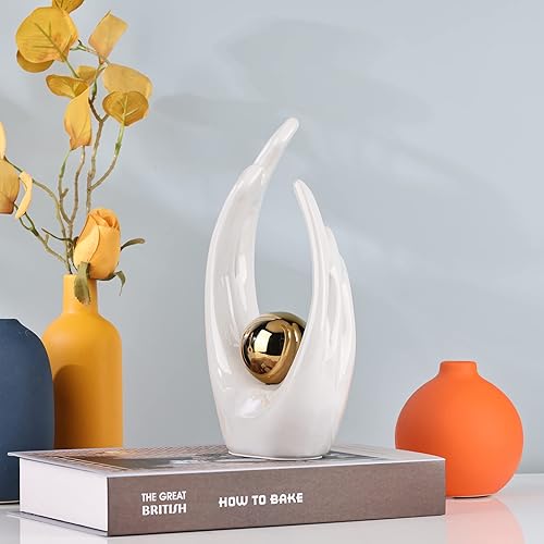 Miniatura 60 de XMGZQ Estatuas y esculturas abstractas de cerámica, estatuas de cerámica de arte naranja y dorado, decoración moderna del hogar para sala de estar