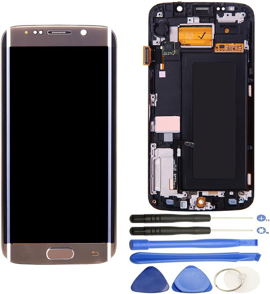 Comfine Original OEM Screen Replacement for Samsung Galaxy S6 Edge G925A G925T G925P, Super AMOLED Screen Full Assembly with Front Frame and Home Button, Repair Tools Included, Gold