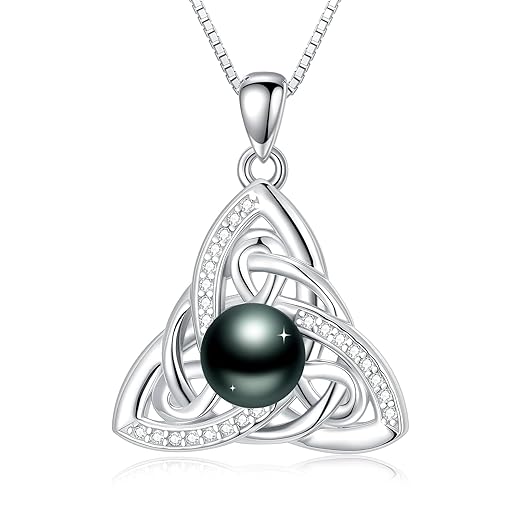 Tahitian Black Pearl 18K White Gold Plated Sterling Silver Pendant Necklace for Wedding Birthday Anniversary Valentines Day Christmas Pearl Jewelry Gift for Women Wife Mom Lover Girlfriend