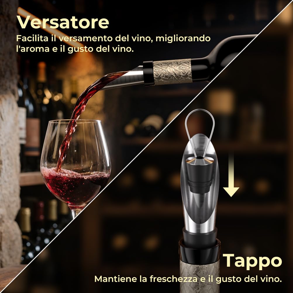 GHB Cavatappi Elettrico per Vino USB Ricaricabile, Apribottiglie Elettrico Professionale per Vino con Tagliacarte,Versatore,Tappo di Tenuta,Tappo per Vuoto Regalo Natale per Uomo,Papà,Amanti del vino