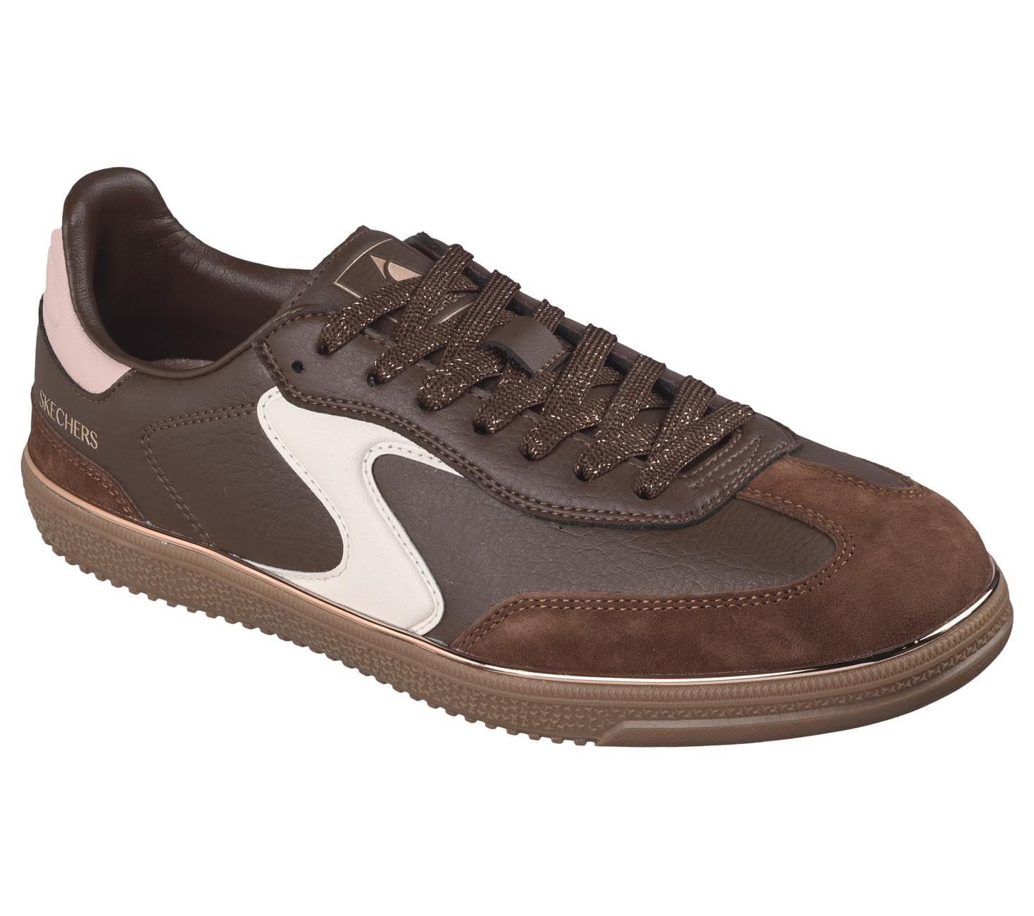 Skechers Women's Hotshot Living Luxe Trainer, Brown Duraleather/Leather/Pink Trim, 3.5 UK
