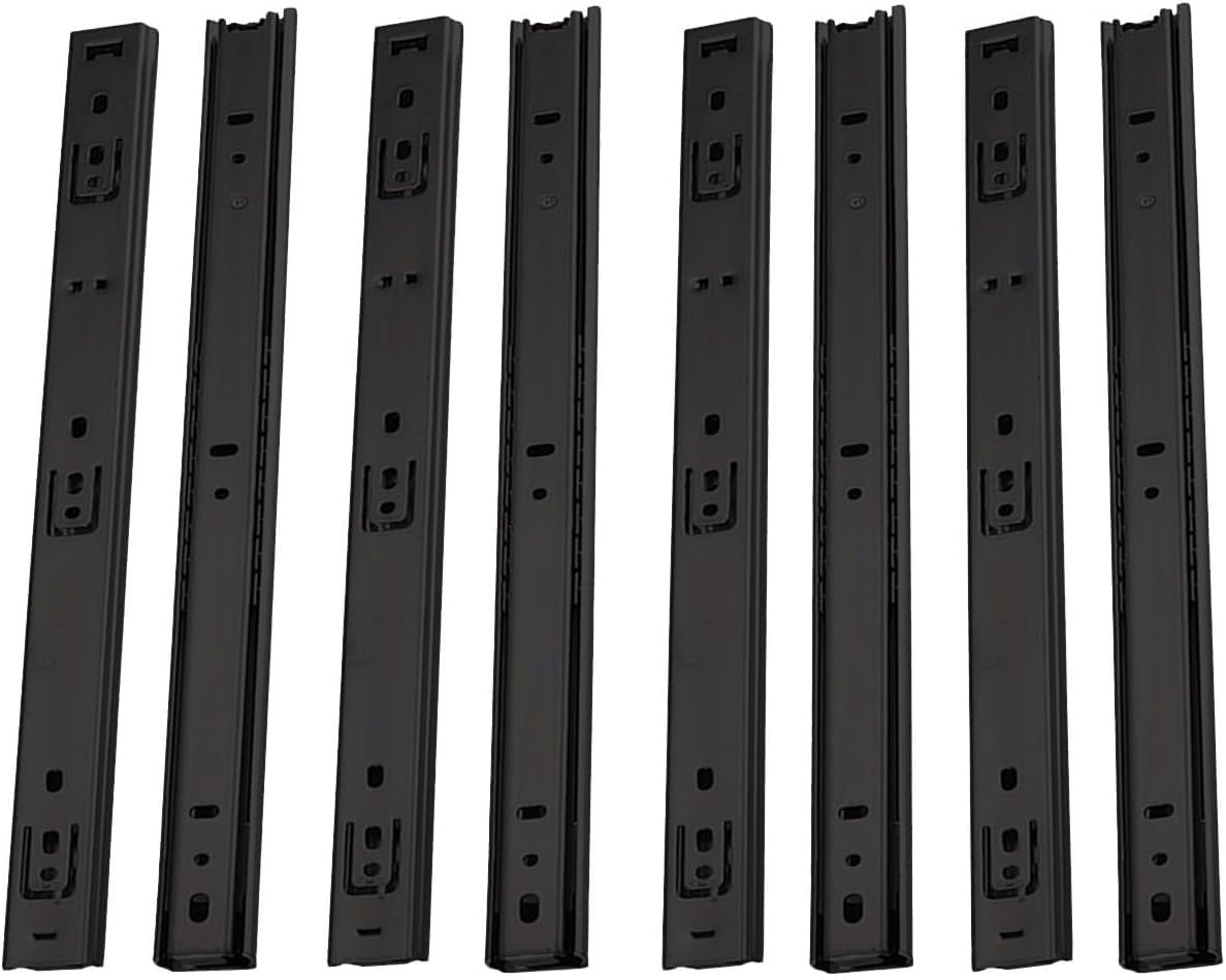 4 pares (8 piezas) de guías telescópicas para cajones de 27 mm x 350 mm, rieles guía de extensión completa, guías de cajón negras resistentes para un funcionamiento suave y fácil instalación