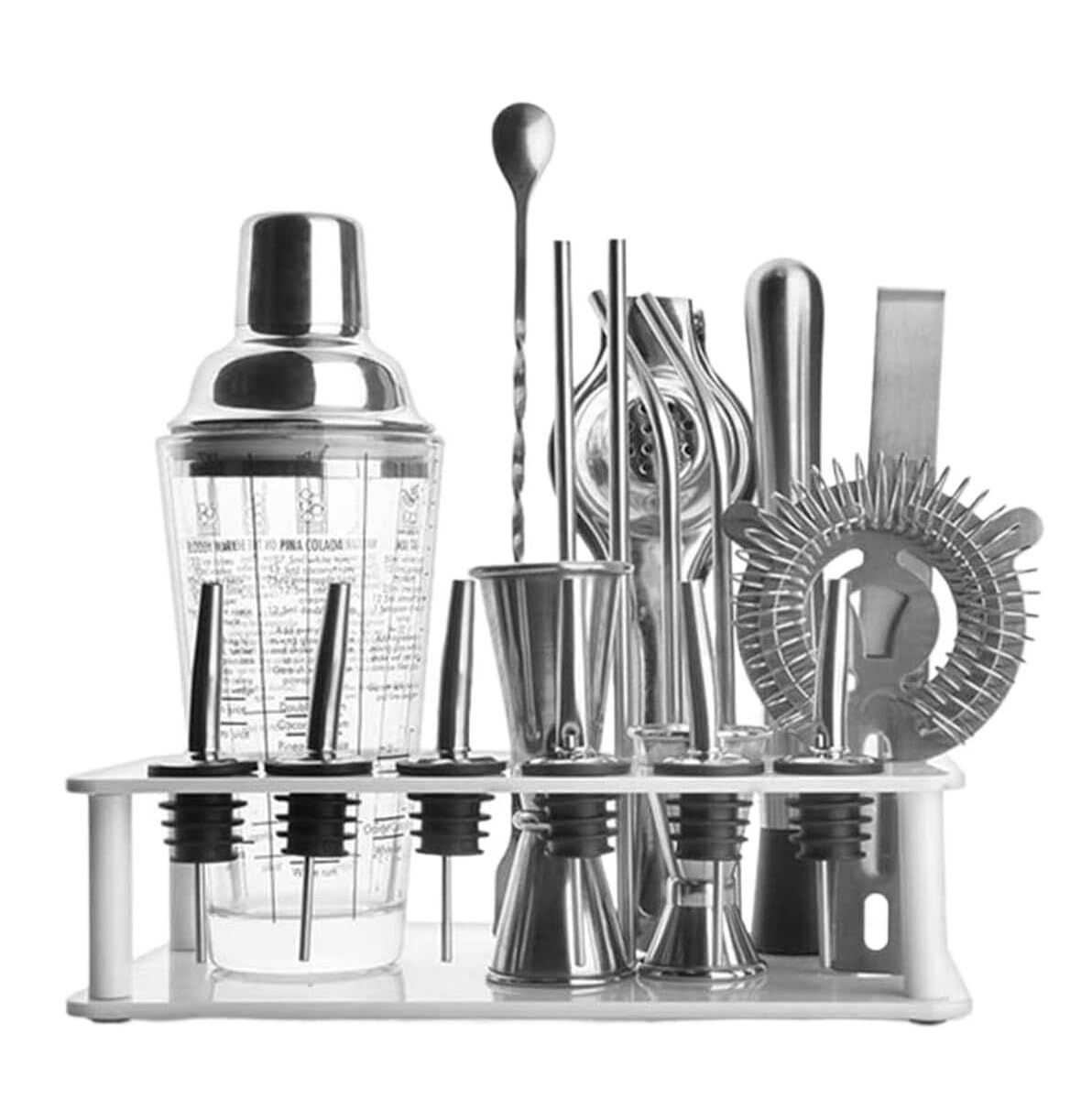 Shaker À Cocktail pour Mélanger Boissons Ensemble De Fabrication De Cocktails 400 ML avec Support en Verre Cocktail Shaker Set Bar Tool Set Barman Kit pour Bar Fête(B)