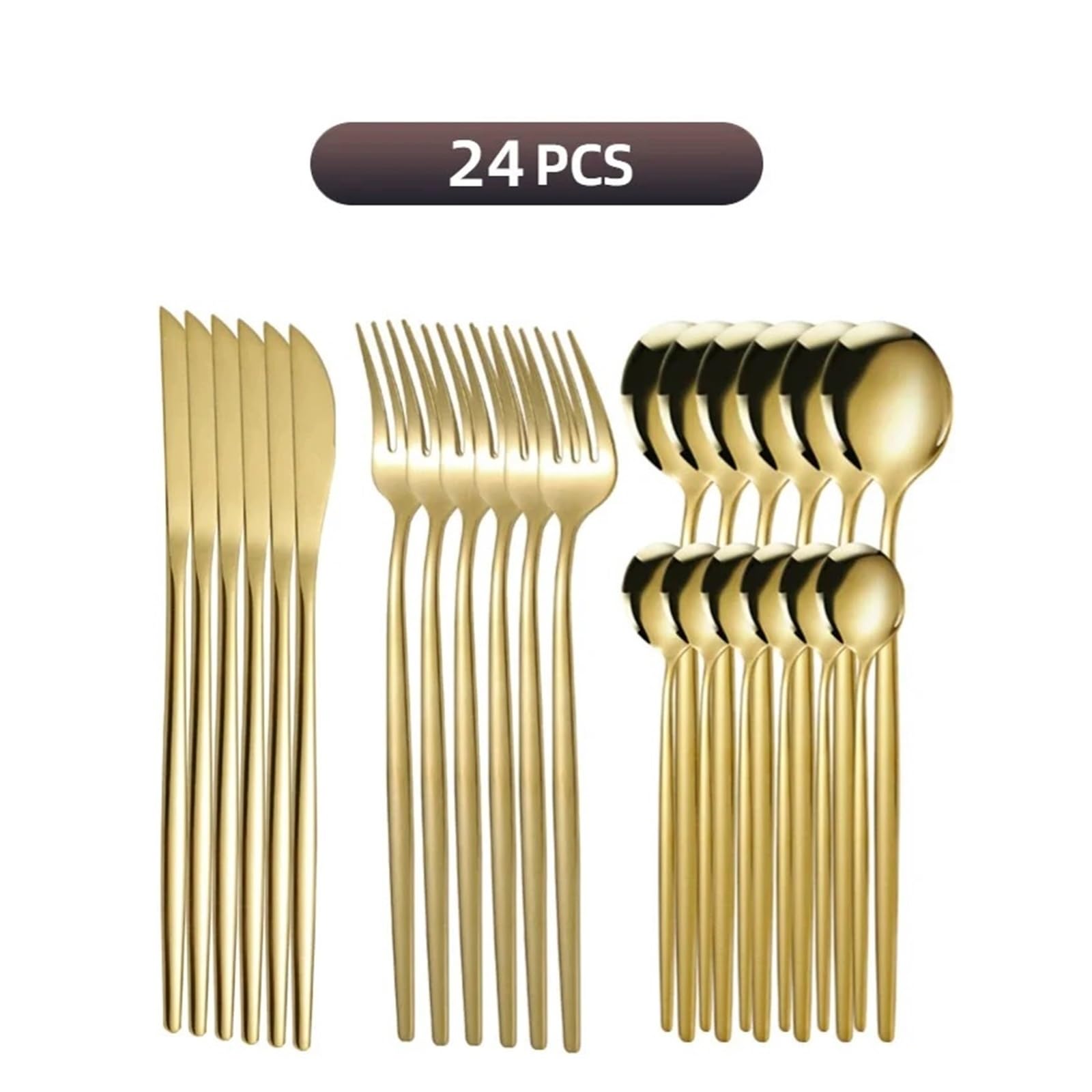 Juego de cubiertos acero inoxidable, tenedores, cucharas, vajilla(Gold)