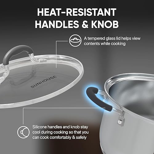 Miniatura 3 de SUNHOUSE - Ollas de vapor de 3.1 cuartos de galón con tapa, olla de cocina multiusos de acero inoxidable de 2 niveles con asa para verduras,