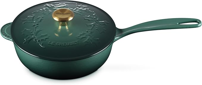 Le Creuset Enameled Cast Iron Holly Collection Saucier, 2.25 qt., Artichaut with Gold Knob