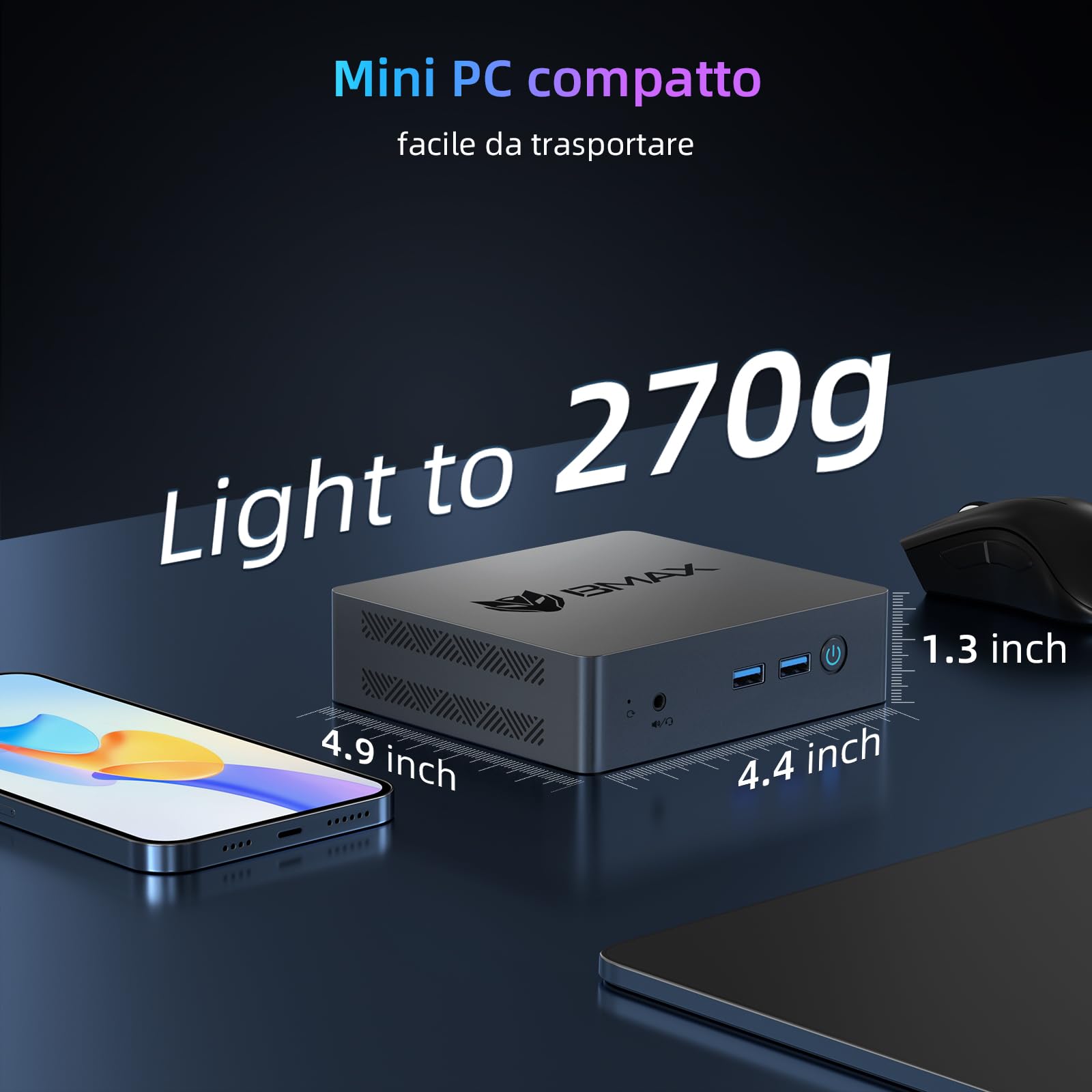 BMAX Mini PC con Win 11Pro 8GB LPDDR4 + 256GB M.2 SSD, Ιntel Jasper Lake N5095 (fino a 2.9GHz, 4C/4T), Mini Computer, Dual HDMI Display, 4K UHD, Gigabit Ethernet, Wi-Fi 5, BT 5.0, Avvio automatico,WOL