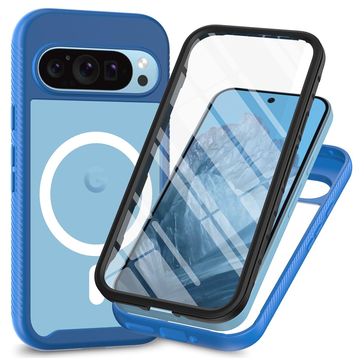 Schutzhülle für Google Pixel 10 (Farbe: Dunkelblau), transparente harte Rückseite, harte Silikonhülle