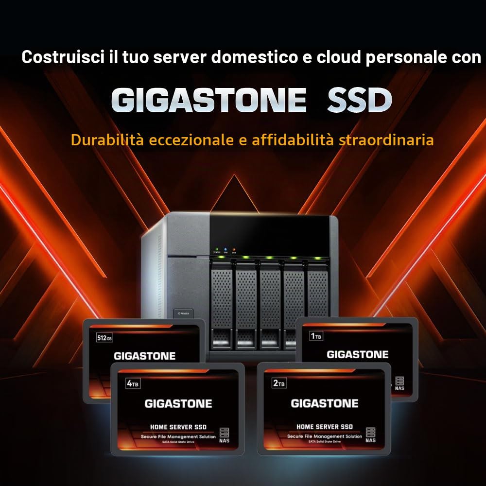 Gigastone Home Server SSD 1TB NAS SSD Drive Cache 24/7 Durevole TLC Ad alta resistenza Sincronizzazione dati cloud personale Network Attached Storage RAID 3D NAND 2.5 "SATA Interni Hard Disk a stato