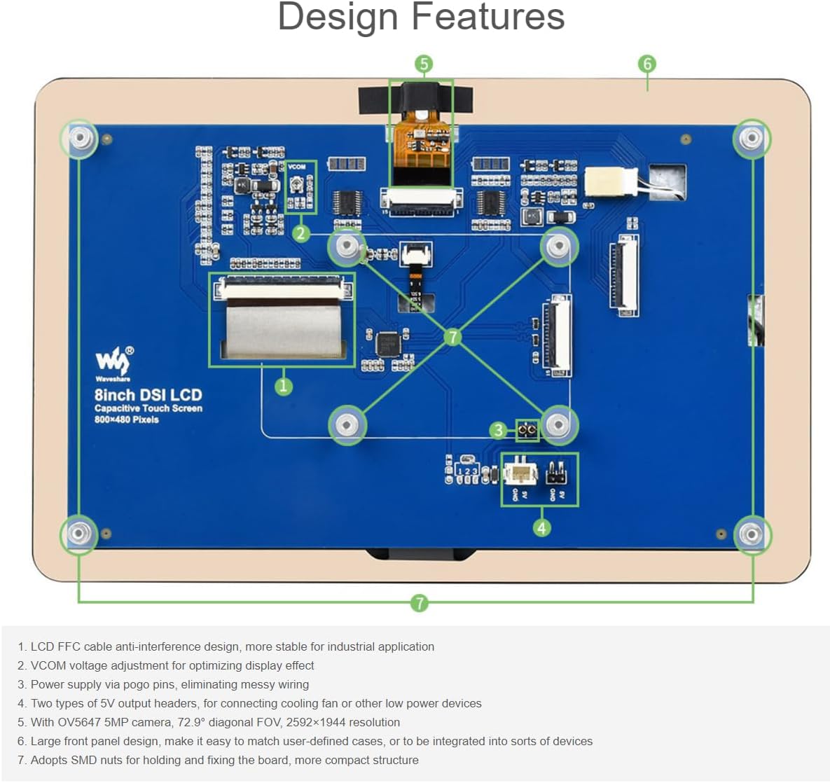 TUOPUONE 8inch Capacitive Touch Display Compatible with Raspberry Pi with 5MP Front Camera 800×480 Resolution DSI Monitor Port