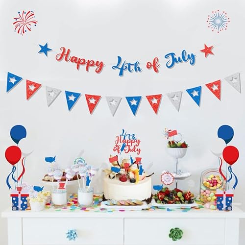 Juttira 37Pcs Happy Independence Day Cake Toppers Patriotic American Topper 4Th Of July Red White Blue Glitter Cupcake National Usa Flag Eagle Firecracker #TOP2