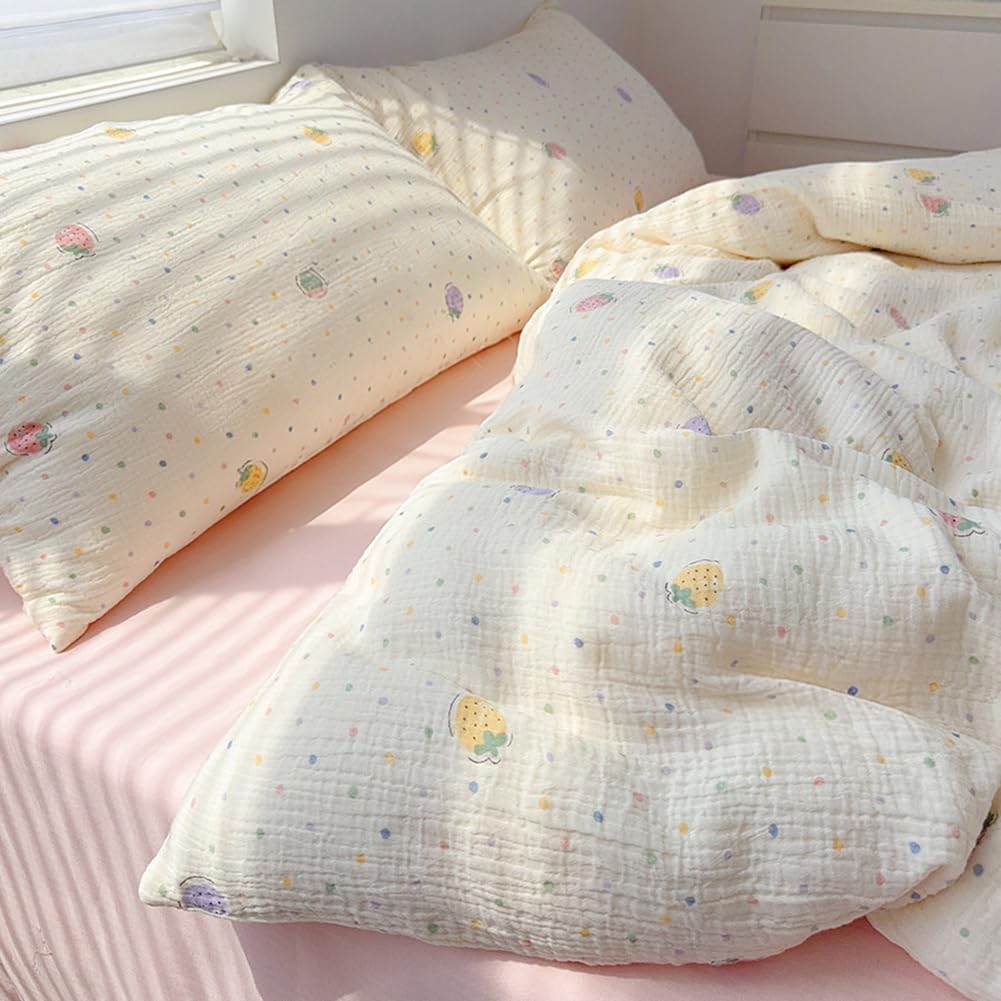 Nayoroom Musselin Kinderbettwäsche 100x135 cm Baumwolle Bettbezug mit Kissenbezug 40x60 cm Oeko-TEX Standard Bunte Erdbeeren