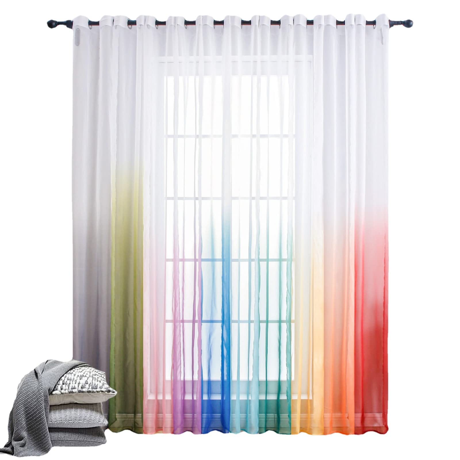 Générique Rideaux 2 Pièces Rideaux Transparents-Rideau à Oeillets de Salon Moderne pour Chambre Cuisine Intérieur Lin Artificiel-(L140xH183 cm) Dégradé Vert