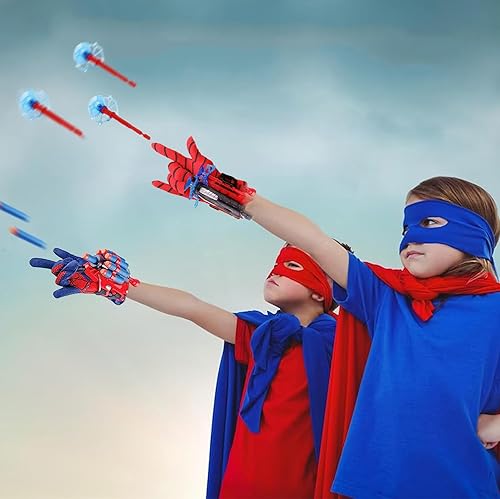 Miniatura 7 de Paquete de 2 tiradores de telaraña para niños, regalos de Pascua, guantes de lanzador de plástico con muñequera para fiesta de cumpleaños, Navidad,