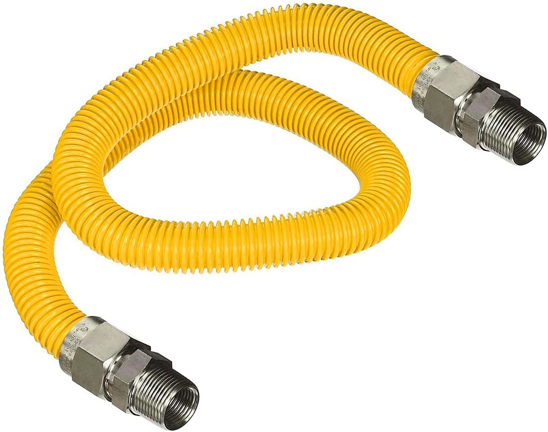 Gas Connector 48 inch Yellow Coated Stainless Steel, 5/8” OD Flexible Gas Hose Connector for Gas Range, Furnace, Stove with 1/2” MIP x 3/4 MIP Stainless Steel Fittings, 48” Gas Appliance Supply Line