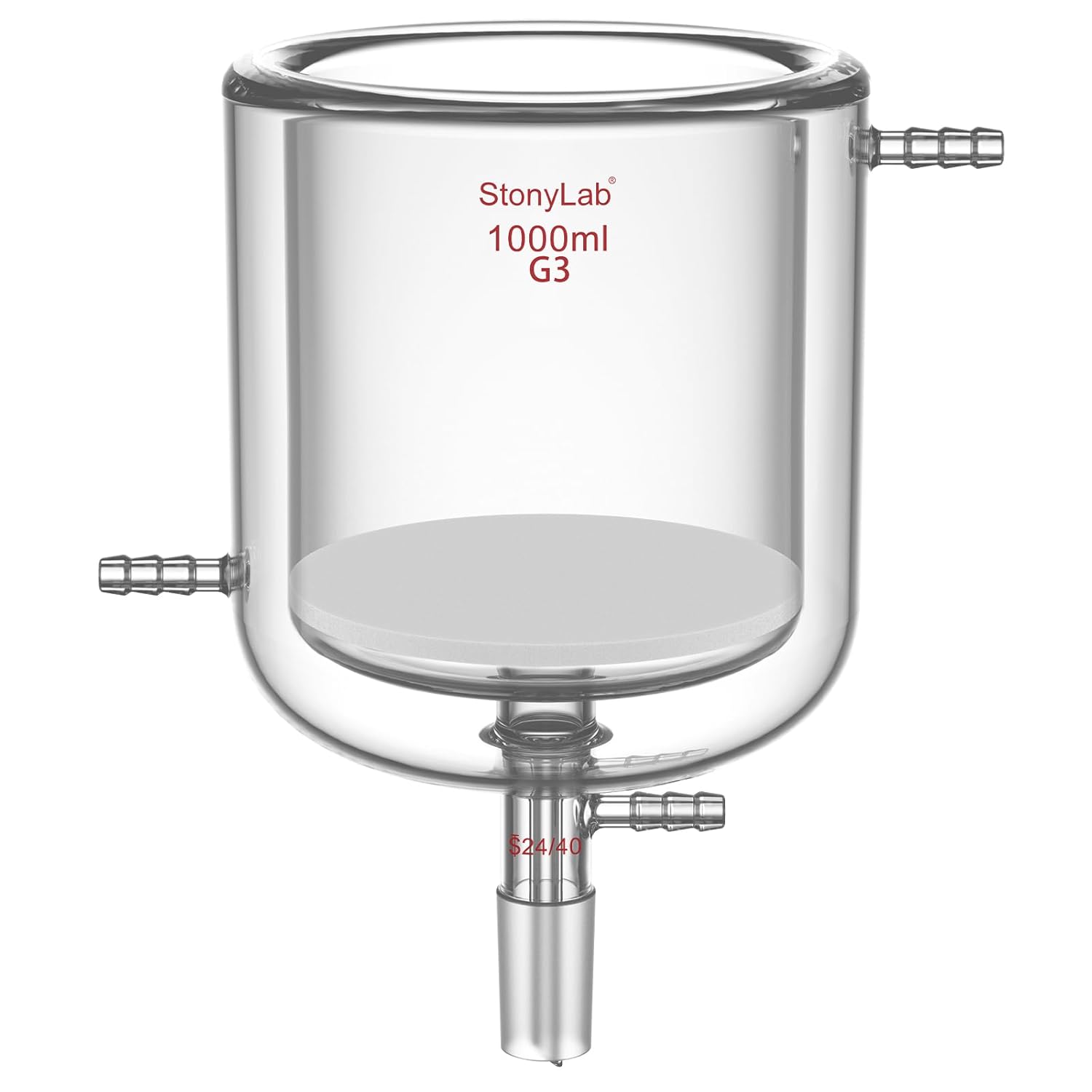 stonylab Jacketed Buchner Funnel with Fine Fritted Disc (15-40μm), Borosilicate Glass, 24/40 Joint, 10 mm Hose Connection, 1000 ml for Laboratory Temperature-Controlled Vacuum Filtration
