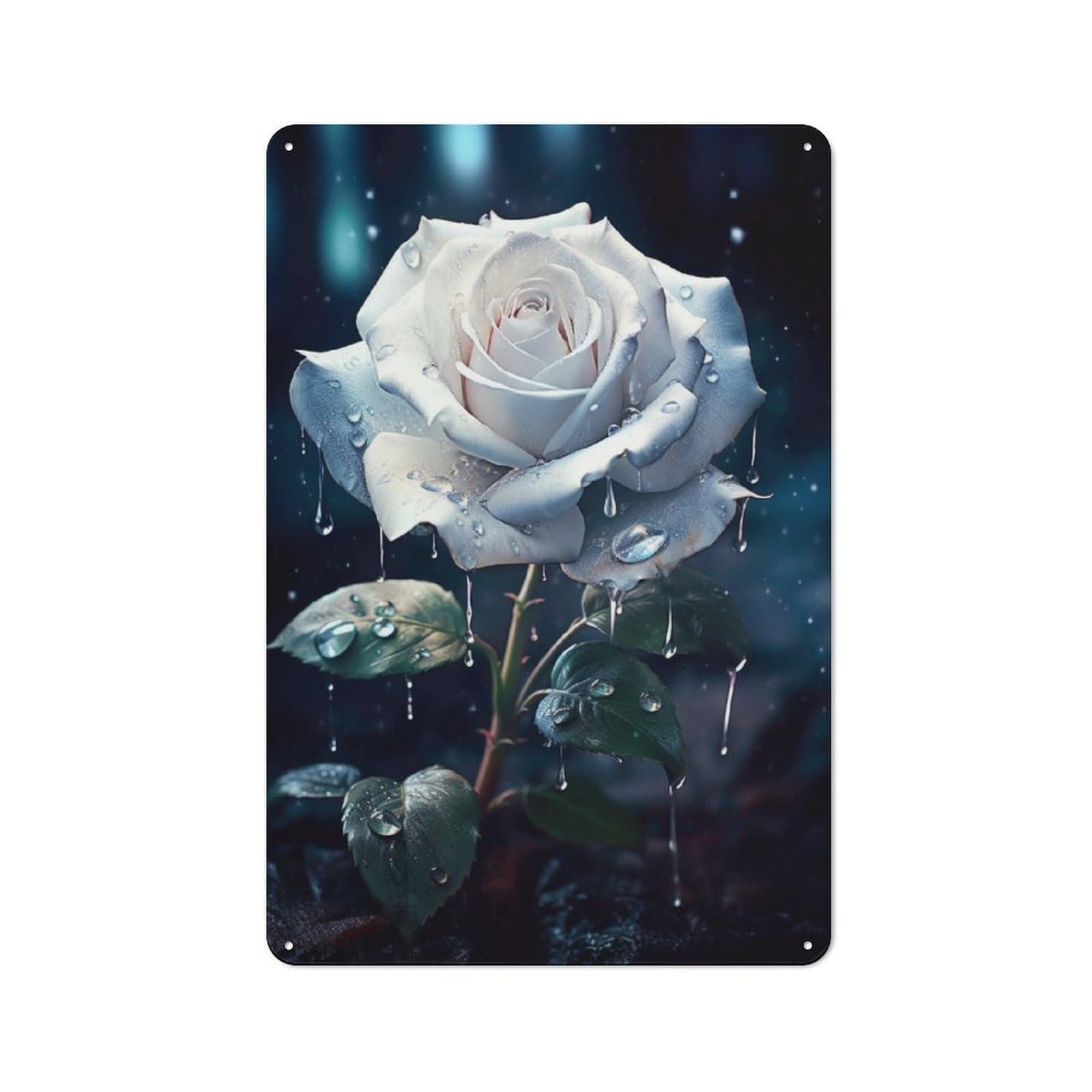 Junmoney Rainy White Rose Flower Tin Wall Plaque 30X20cm With For Pub Or Café, Suited To Pub Decor Enthusiasts, For Retro Home Interiors