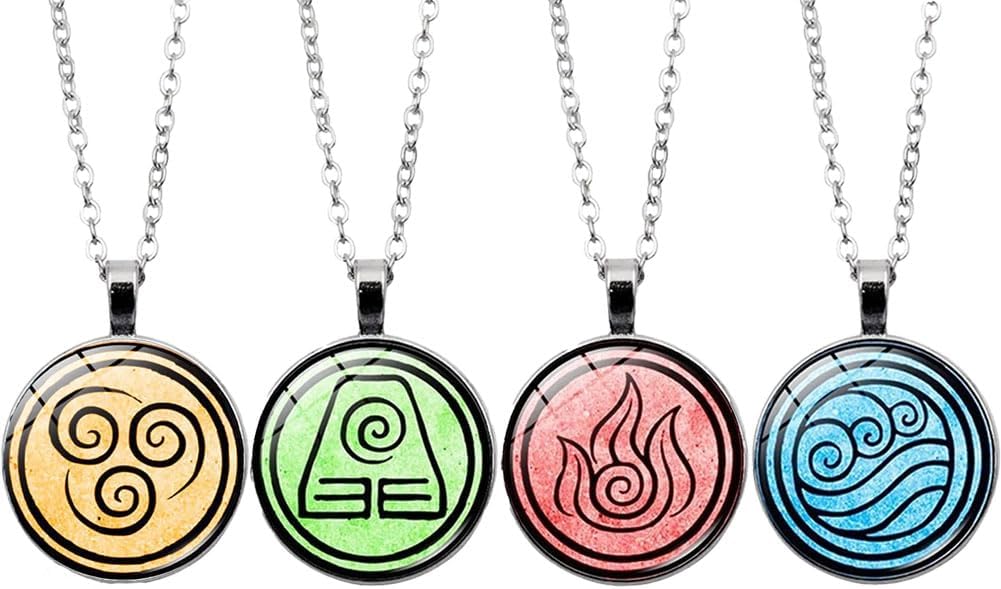 Necklace Gift Set - Complete Set of Four Elements Necklace Chains - Airbender Jewelry Avatar Merch
