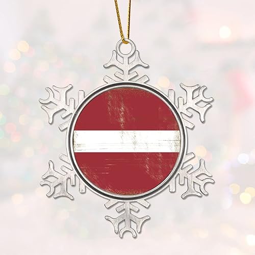 Miniatura 3 de Decoraciones de Navidad de peltre, bandera retro de Letonia, bandera nacional, copo de nieve de metal, adorno de Navidad para colgante de árbol de