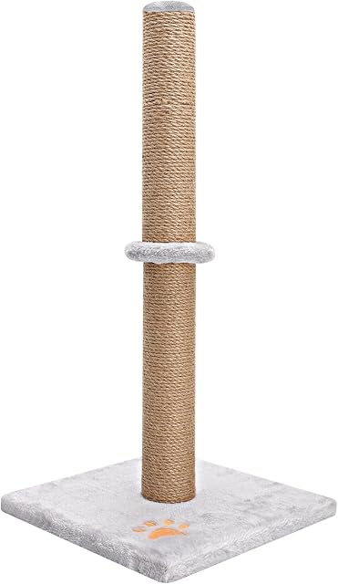 Youyijia Cat Scratching Post 24.8" 2-Tier Vertical Full Scratcher Sisal Cat Tree with Carpet Covered Heavy Base Natural Sisal Cat Activity Center for Kittens and Adult Cats (Gray)