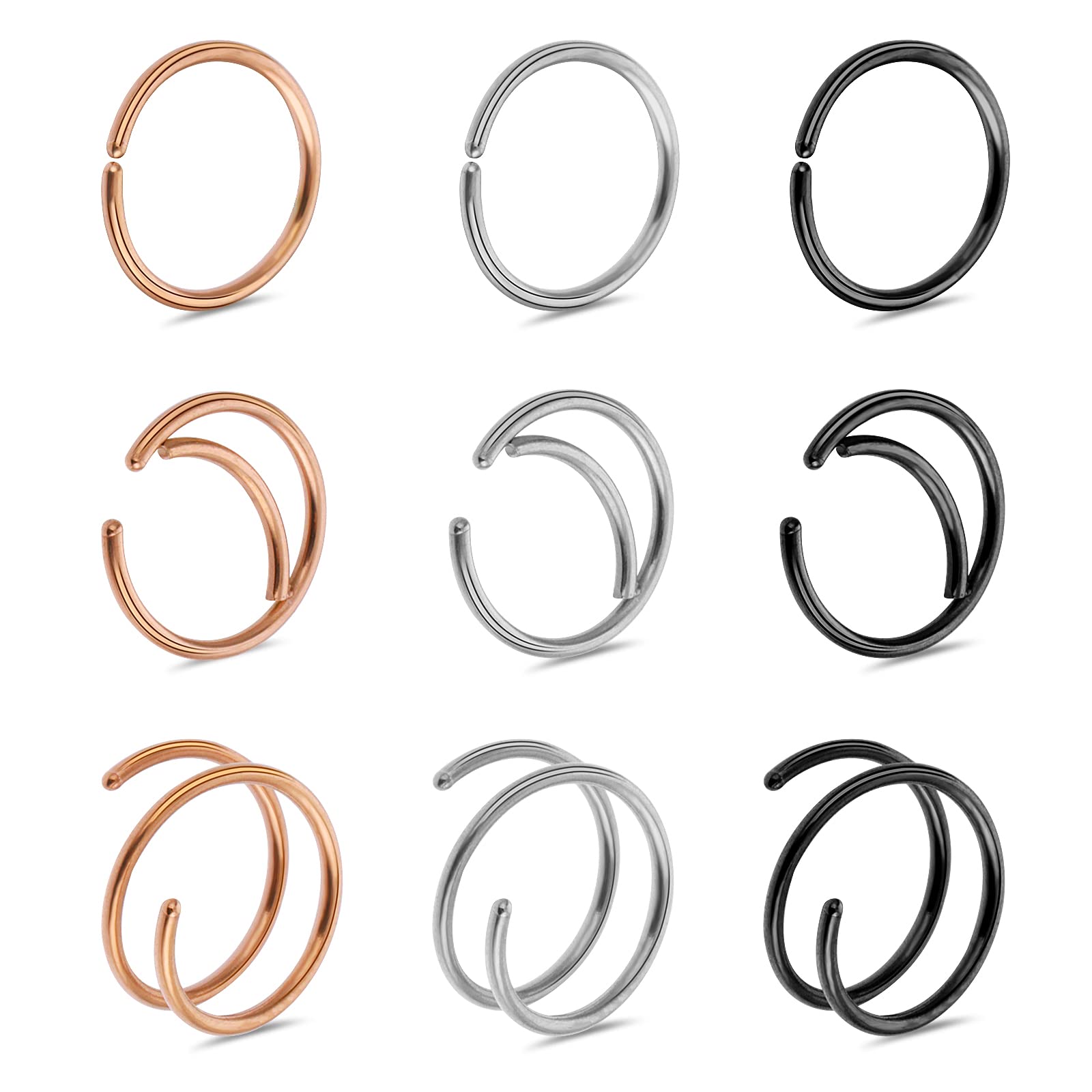 Yolev 9 Piezas Helix Piercing Septum Doble para Piercing Individual 20G Septum en Espiral Acero Quirúrgico 8 mm Anillo de Nariz Joyería Piercing Anillos Nariz Oro en Espiral Retorcido para Niñas