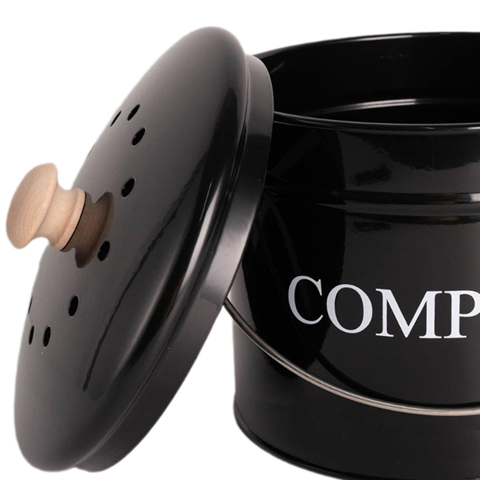 Composteur En Métal pour Cuisine, Poubelle écologique avec Poignée de Transport, Sans Odeur, Idéal pour La Maison, Noir