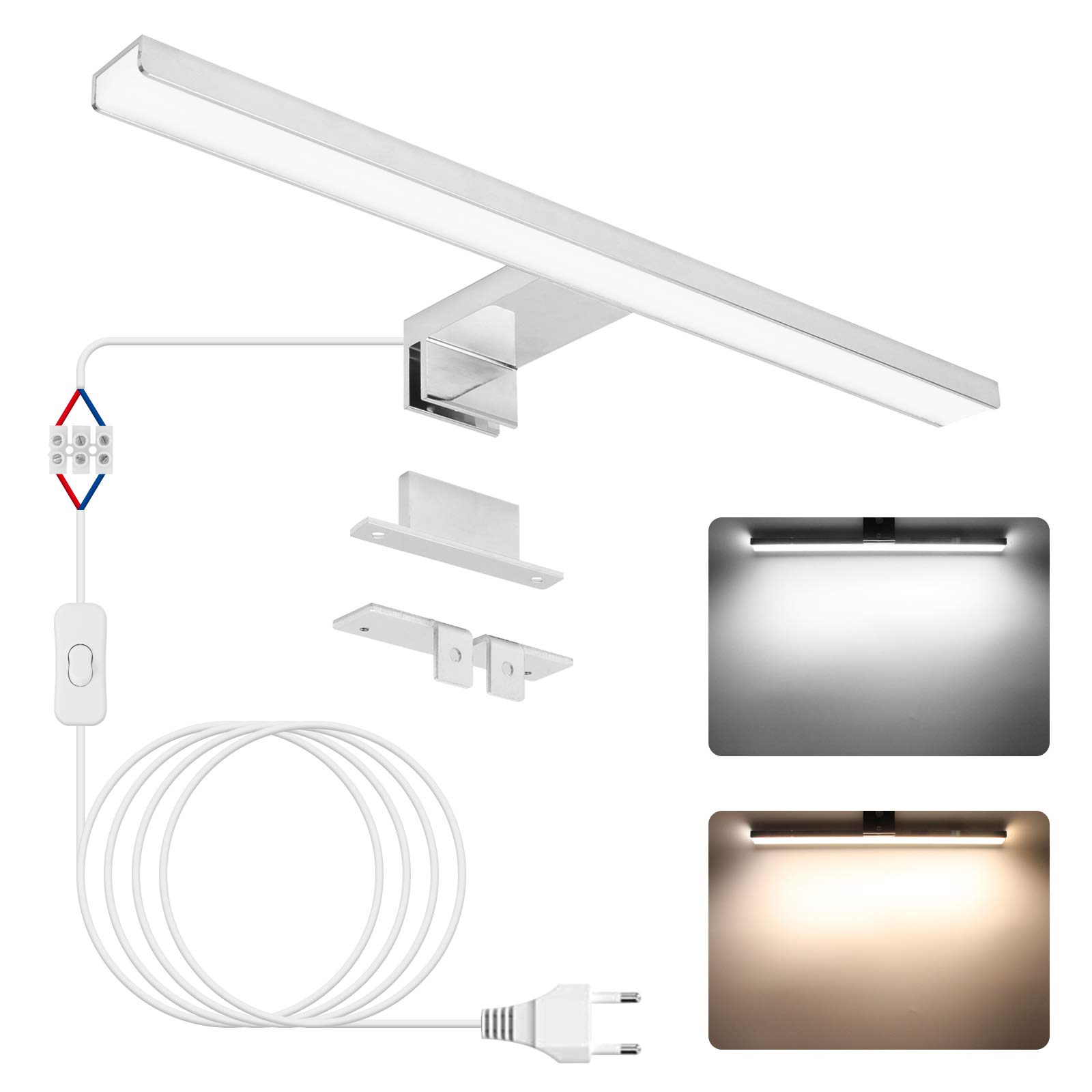 NIORSUN LED Lampara Espejo Baño 12W 40cm Temperatura de Color Dual 4000K 6000K, 1100lm Lampara Baño, Apliques Espejo de Baño Impermeable IP44, Se Pueden Instalar en Espejos/Gabinetes/Paredes