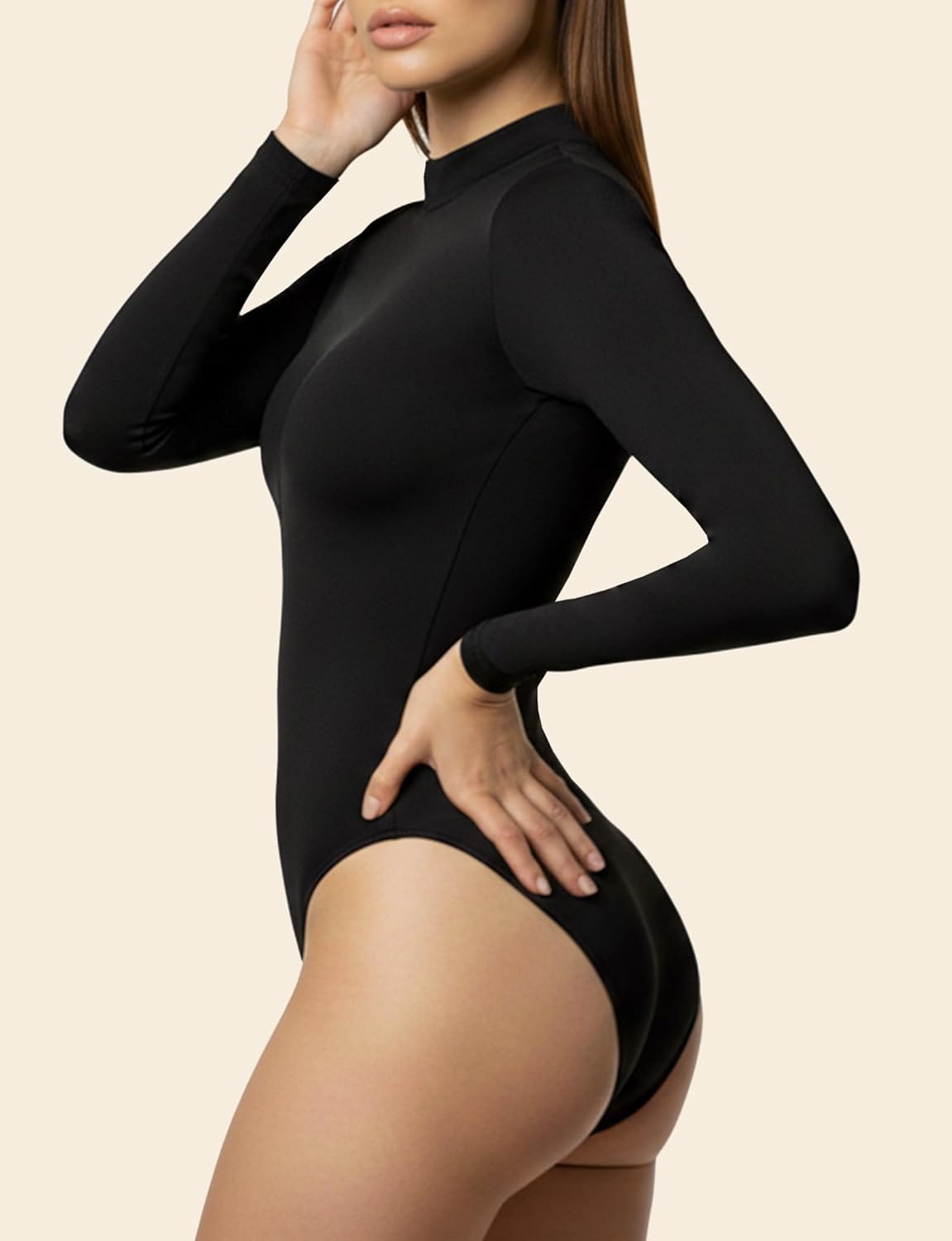 YOGINGO Women's Long Sleeve Mock Turtle Neck Bodysuits Tops Going Out Body Suits for Women Fashion Basic Leotards Jumpsuit - Image 2
