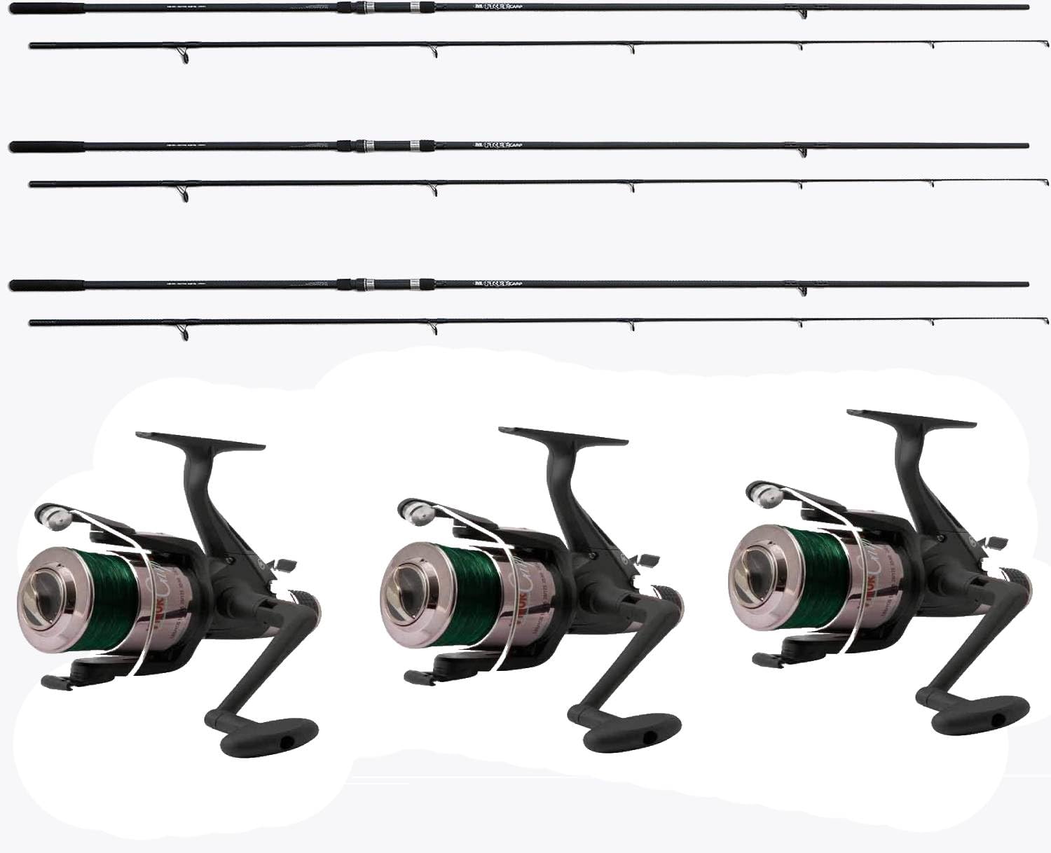 Kit Pesca Carpfishing 3 Canne Con Mulinello filo Canna Carpa Combo