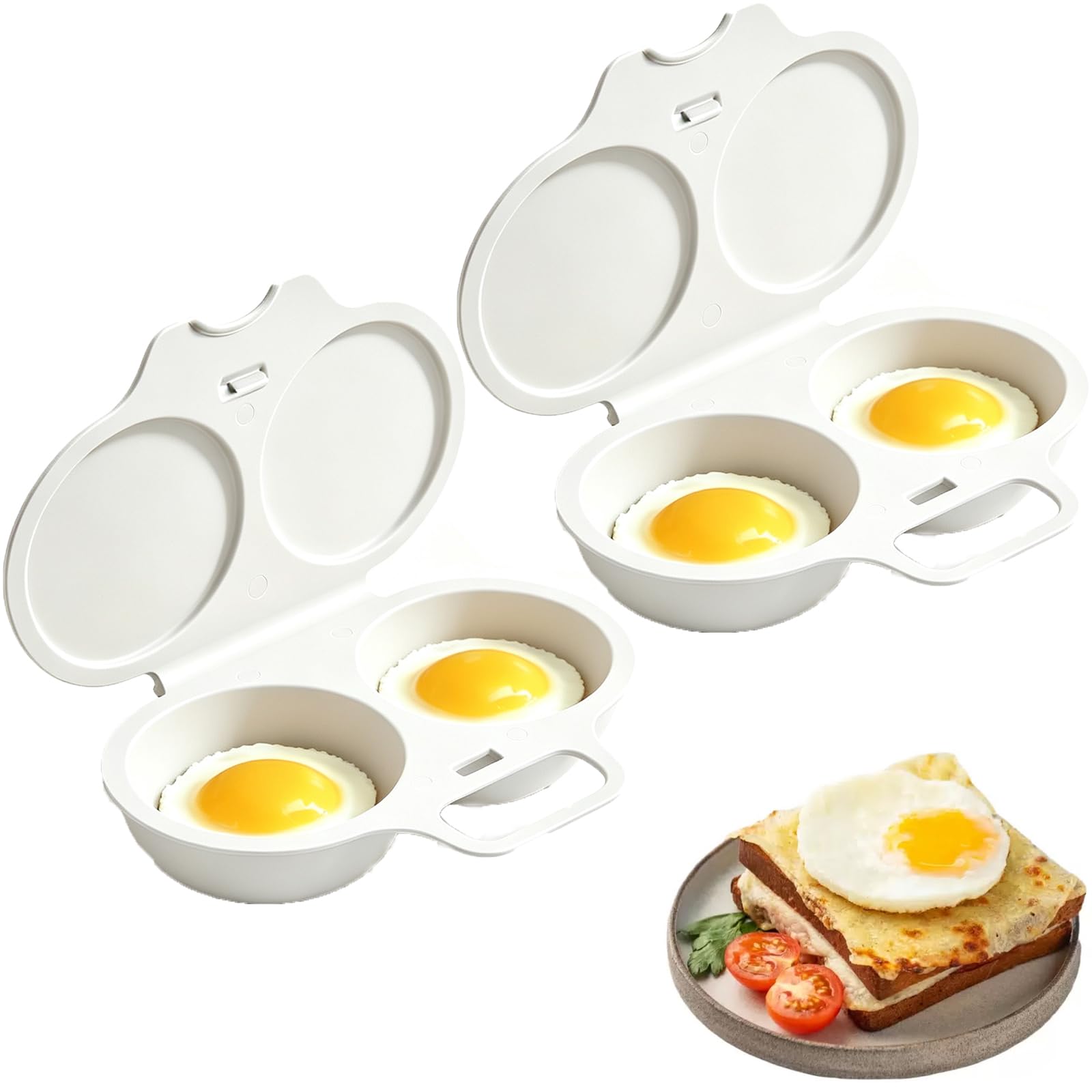 2PCS Microwave Egg Poacher, Egg Poacher Microwave For 2 Eggs，White
