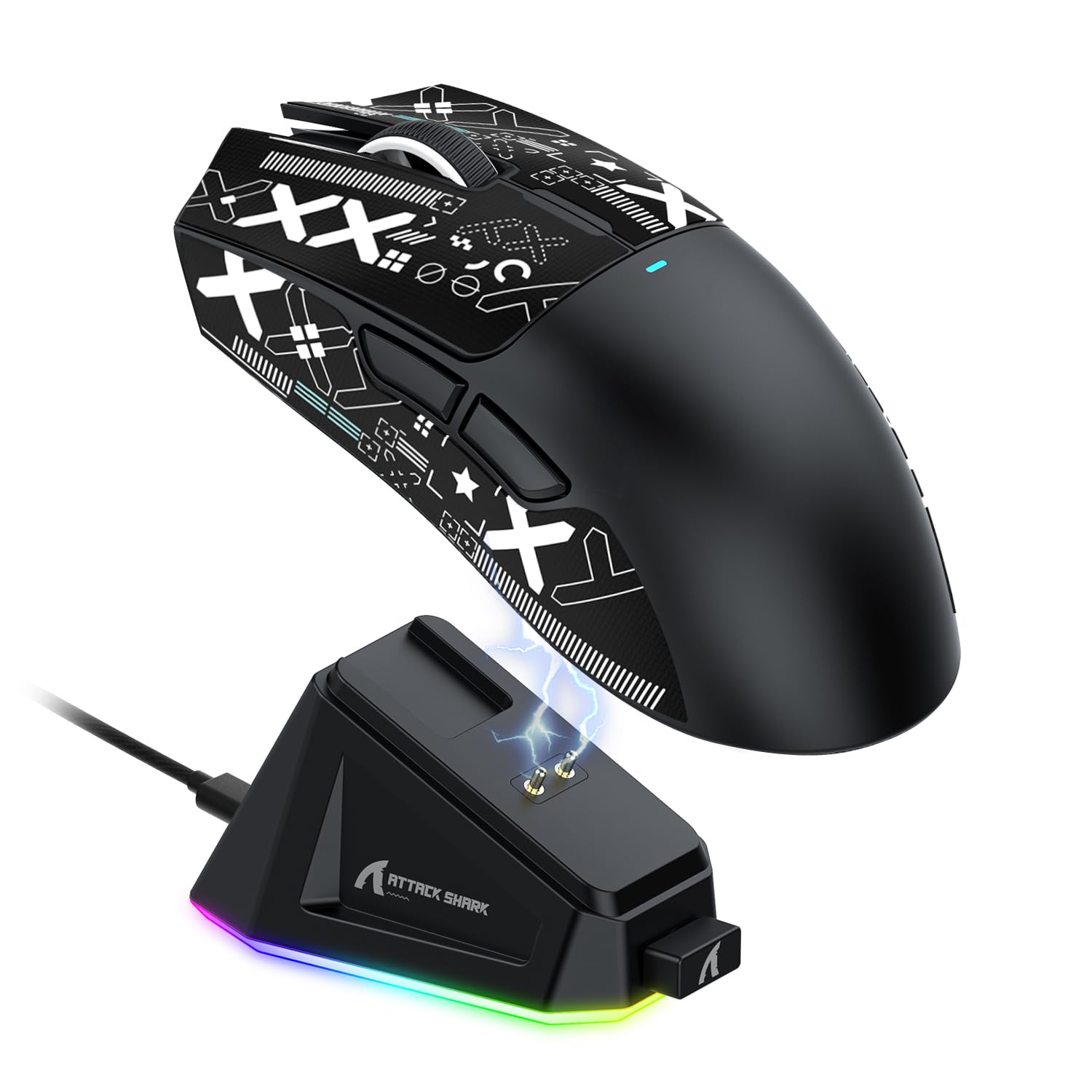 ATTACK SHARK X11 Ultra-Light Triple Mode Gaming Mouse PAW3311 Optical Sensor 22K DPI 5 programmable Buttons with Magnetic Charging Stand for PC/Mac Black&Sticker