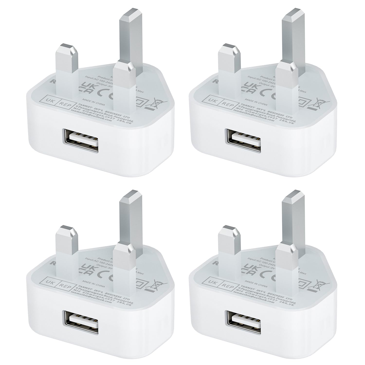 USB Plug UK, USB Charger Plugs Adaptor UK 5W Phone Plugs with USB Port Socket Mains Charge Head with 5V 1AMP Charging for iPhone 14 13 12 11 SE XS XR X 8 7 6 5, iPad, Watch, 4Pack Android Plug