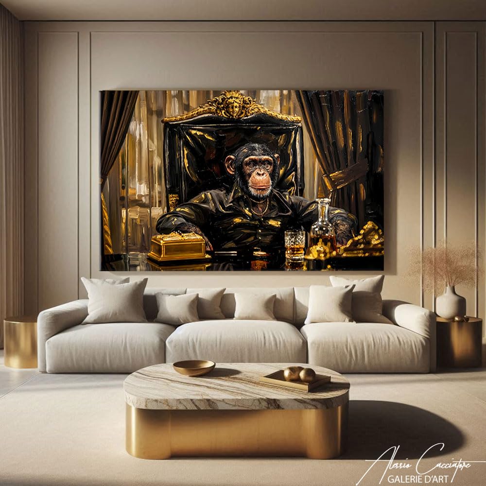 Alessio Cacciatore Quadro scimmia umoristica - Poster di film cinema culto di grande formato, decorazione da parete per ufficio, stampa su tela con cornice animali, tela umoristica (120 x 80 cm)