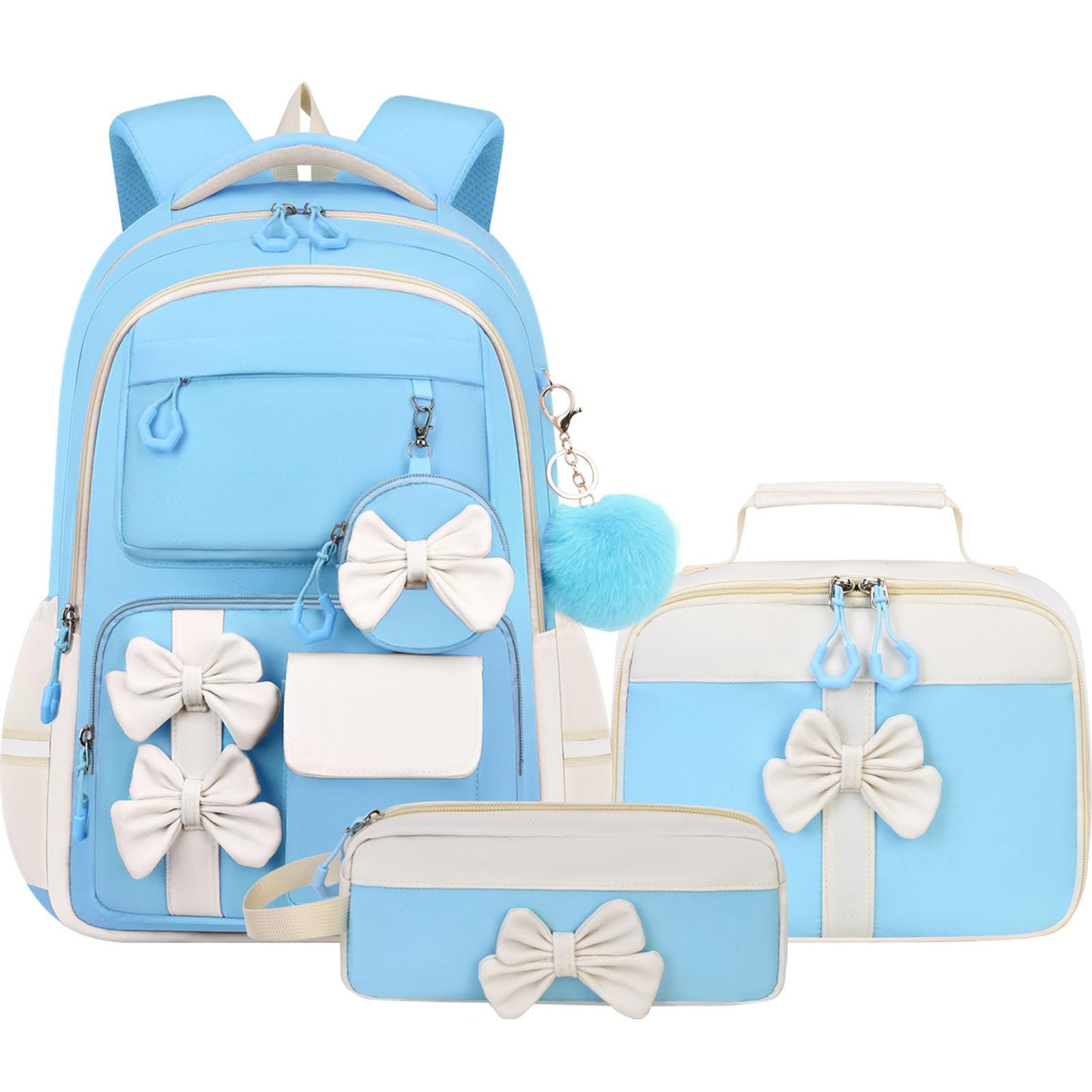 Generico Zaino Bambina Fiocco Set 3 Pezzi Grande Capacità | Zainetto scolastico con fiocco decorativo e accessori inclusi, leggero e capiente, ideale per bambine, scuola e tempo libero