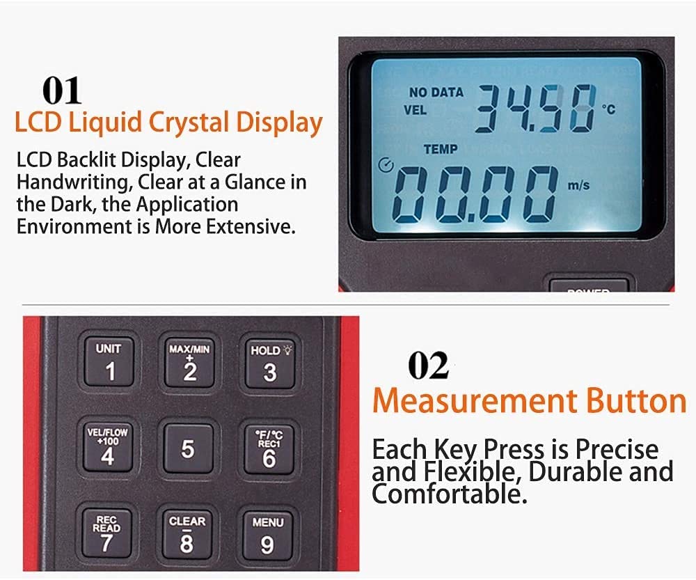 Anemómetro Digital LCD LCD LCD Flujo de Aire Windmeter Termómetro Medidor de calibrador de Viento