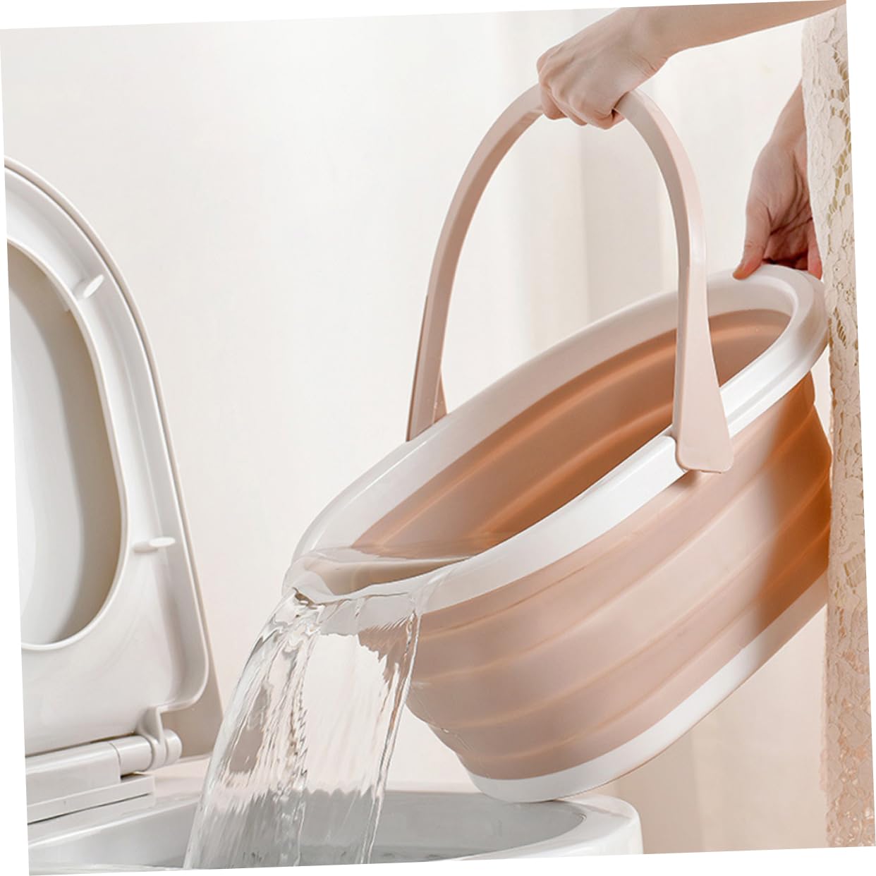 Secchio Pieghevole per Straccio in Pp Beige, Portatile | Pavimenti e Superfici Lisce, Uso Scolastico, Lavabile, Accessorio Leggero per Pulizia Domestica