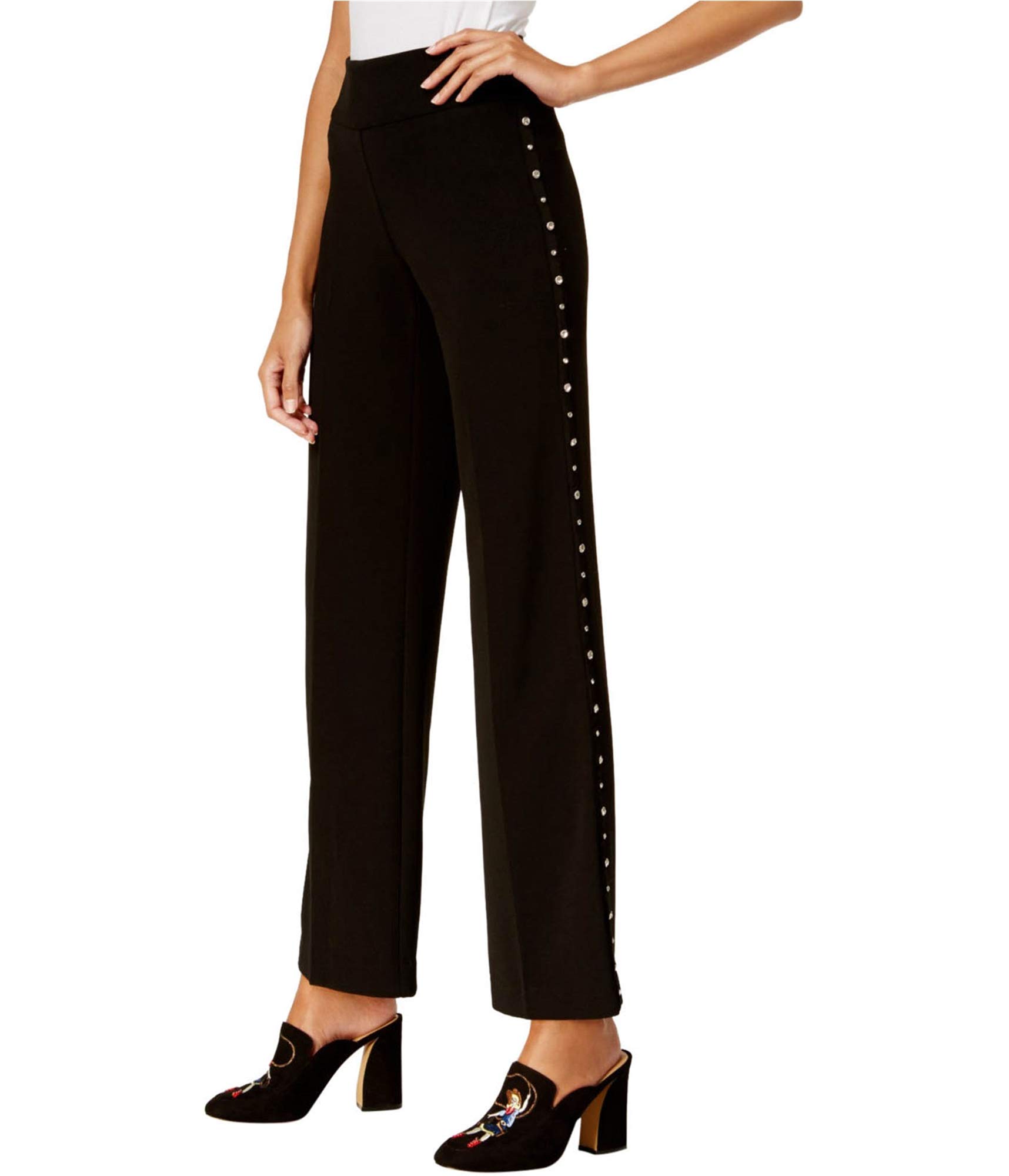 I-N-C Womens Side Stud Casual Wide Leg Pants Black 0
