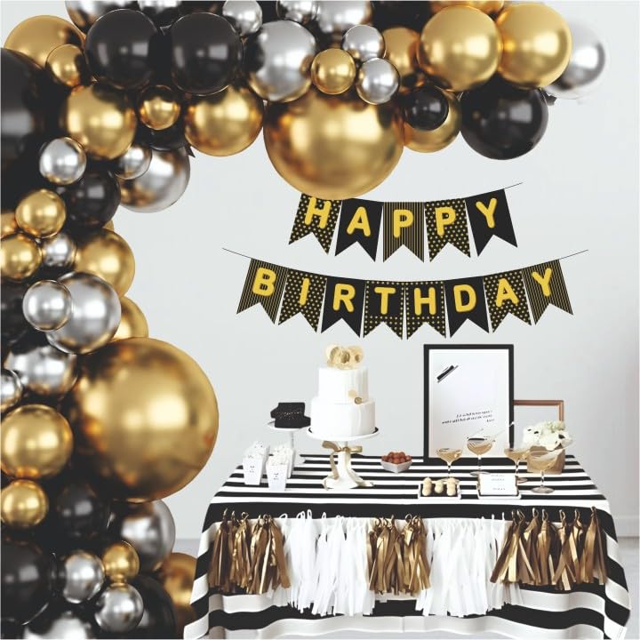 Image of Happy Birthday Balloons Decoration Kit - 41 Pcs Black, Golden & Silver Balloons Garland Set for Birthday Decoration | Birthday Party Decoration Set for Celebrations for Kids & Adults